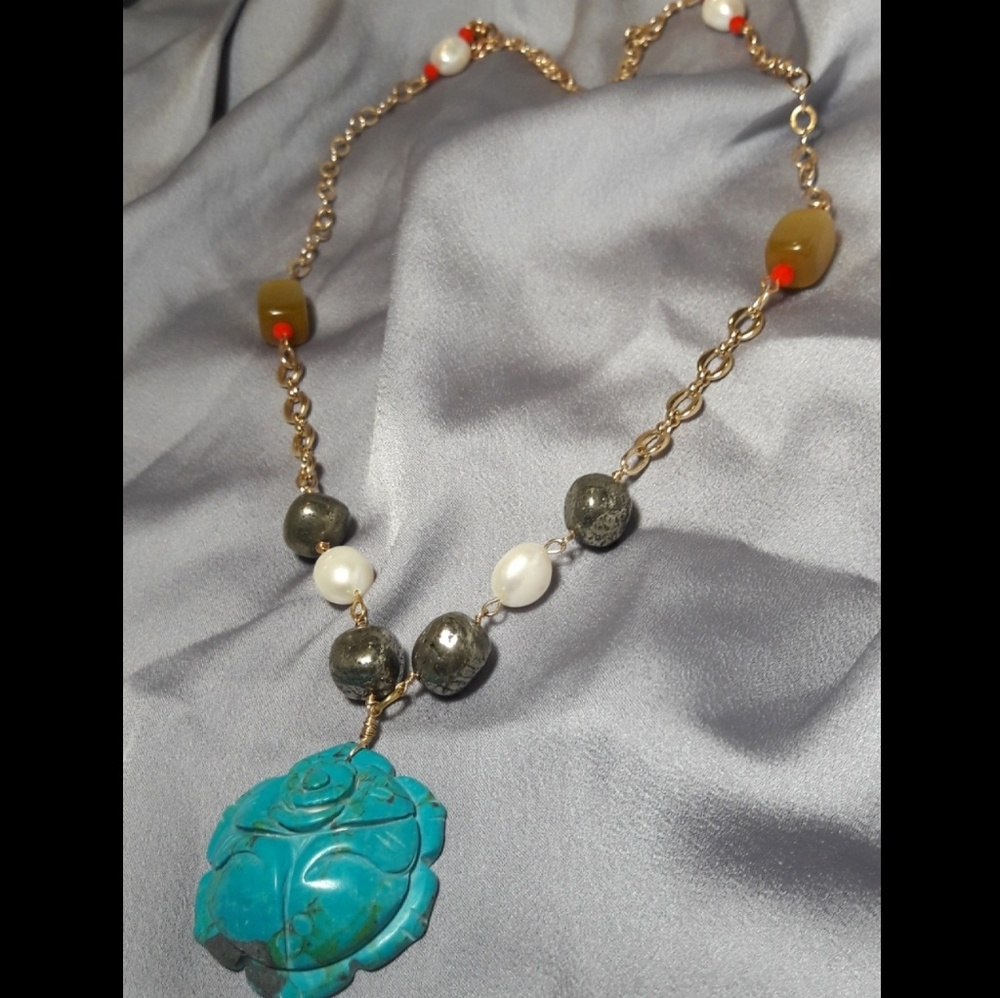 Turquoise Rose Pendant Necklace